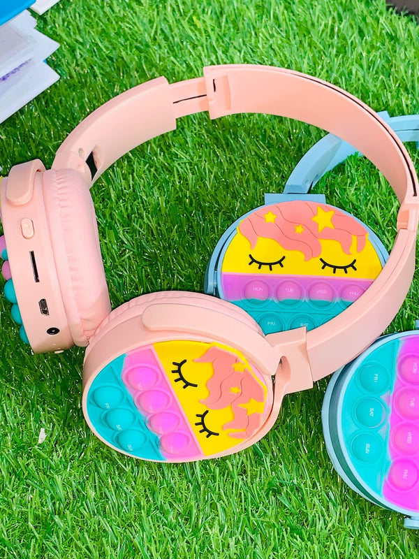 Cute Pop It Wireless Bluetooth Headphones Foldable Headset With Memory Card Support Wired And Wireless Modes Durable Quality Comfortable Use - Without Box(Random Color)